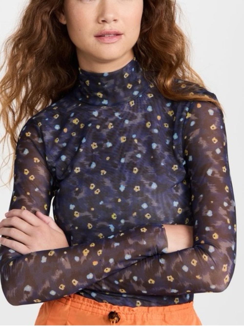 NEW Baum und Pferdgarten Blue Floral Jodi Mesh Turtleneck M